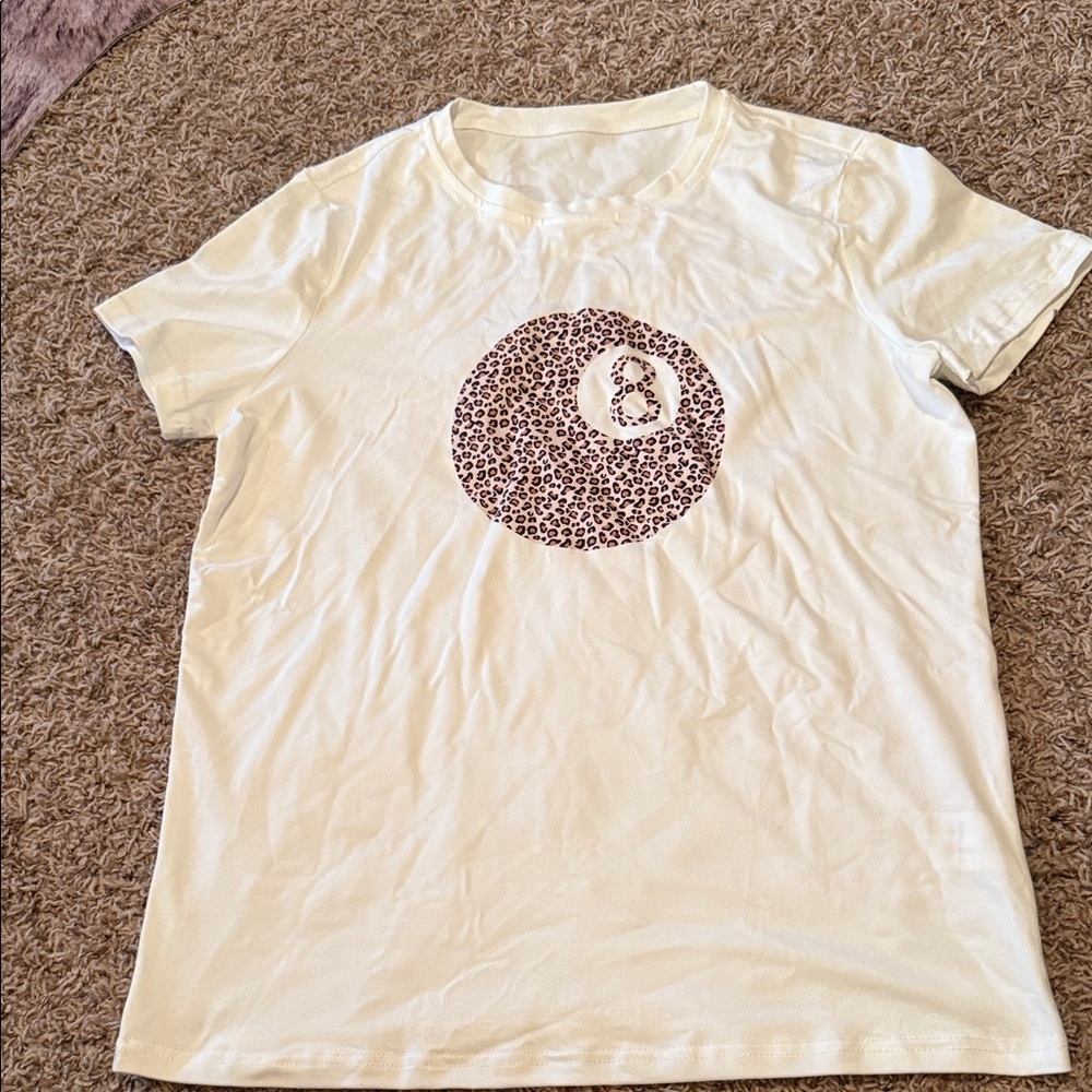 Women's Cream Short Sleeve Tee with Leopard Print